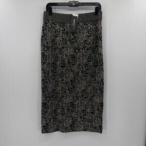 Nancy Yang Women's Stretch Rose Midi Skirt - Black/Gold - XL - New with tags